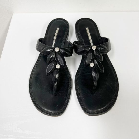 Vera Wang Lavender Label Shoes - Vera Wang Lavender Leather Sandals 8.5 Black Rhinestone